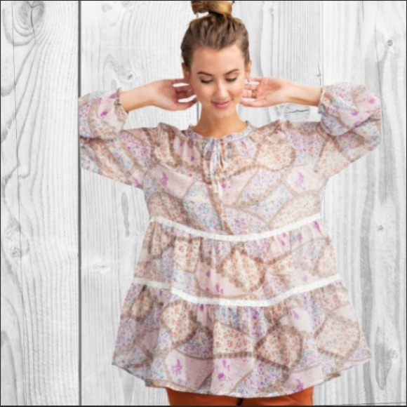 NWT Chiffon Layered Peplum Blouse/Peasant Top - Picture 5 of 5